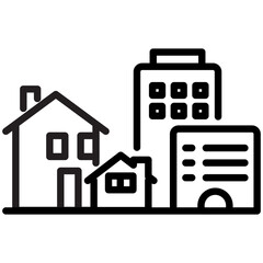 Fototapeta premium Icon showing a variety of housing types including small houses and high-rise apartments