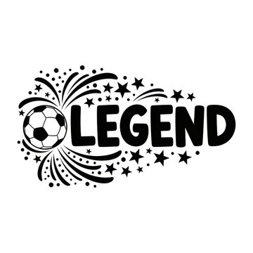 Black soccer ball legend icon with starburst and text on white background