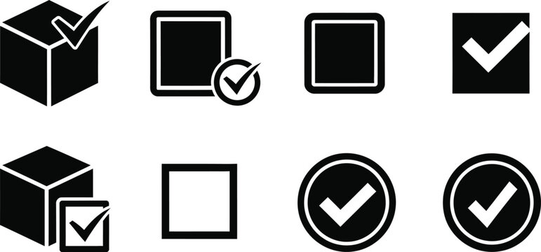 Check mark box icons editable stroke vector illustration for package delivery and confirmation concepts