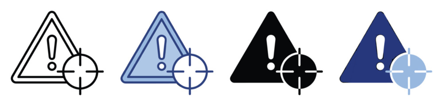 Focused alert and critical target warning icon for identifying and managing potential threats or security risks