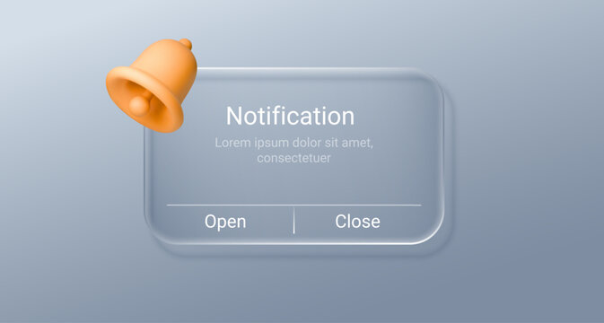 Transparent glass notification window with calendar alert display. Sleek digital interface featuring modern app popup, message bubble, and minimalist icon elements on isolated background.