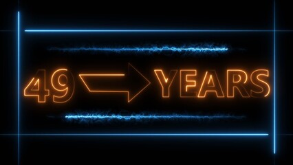Obraz premium Abstract count 49 -years neon bright sign orange color 4k illustration. Neon great celebrates years 4k illustration.