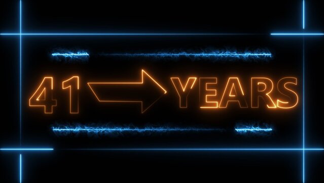 Abstract count 41 -years neon bright sign orange color 4k illustration. Neon great celebrates years 4k illustration.
