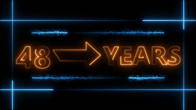 Abstract count 48 -years neon bright sign orange color 4k illustration. Neon great celebrates years 4k illustration.