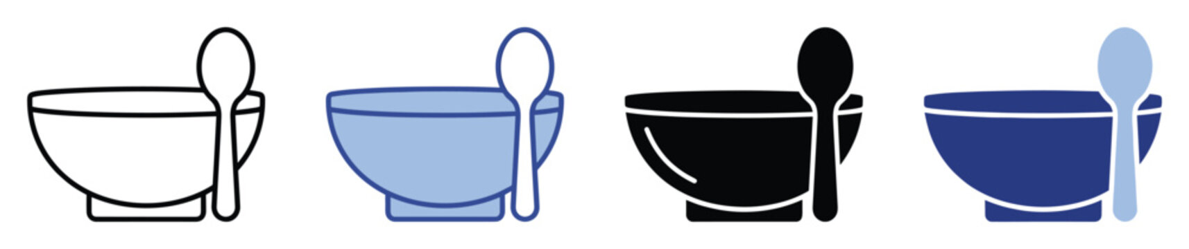 Versatile bowl and spoon icon set for various digital menu designs and culinary application user interfaces