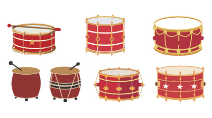 Obraz premium Single toy drum silhouette flat simple red and gold vector illustration festive music instrument icon children toy design modern minimal style