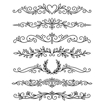 elegant floral wedding divider with ornate swirls and pearl center vector illustration