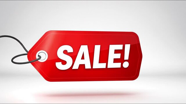 3D red sale tag animation for retail discount promotion marketing banner campaign