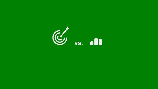Business Goal VS Reality or Actual Performance - Business Strategy, Growth Target and Mission - Business Success concept - minimal motion graphics clip, Green Screen, Seamless Loop, 7.5% gray, Arial F