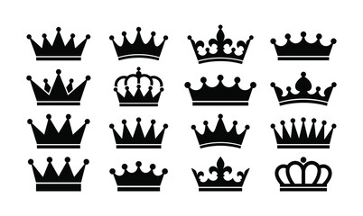 Obraz premium Set of black royal crown icons and symbols representing authority leadership power and royalty.