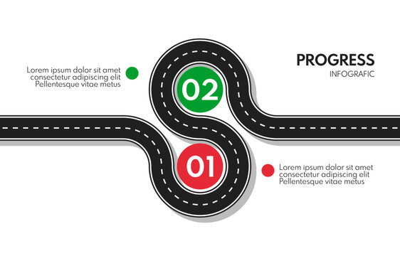 2 steps road map or timeline progress infographic, vector template