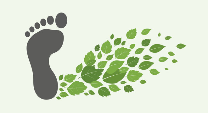 Ecological footprint symbol created from green leaves on a light background.