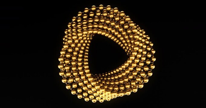 Metallic golden particles form a dynamic torus shape creating a futuristic abstract loop in dark space.
