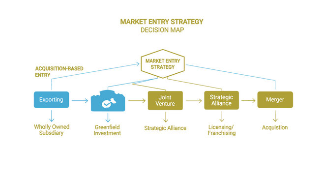 Market Entry Strategy, Business Planning, Decision Map, Vector Flowchart
