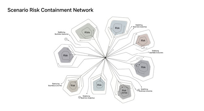 Risk management, scenario planning, containment network, vector diagram, business strategy, risk assessment