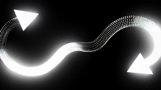 Wavy_downward_arrow_direction_Left_to_right_icon_with_dotted_line_animation_Black_background.