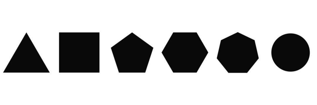 Basic Geometric Shapes Icon Set in Outline and Solid Styles &ndash; Triangle, Square, Pentagon, Hexagon and Polygon Vector
 Collection Isolated on White Background