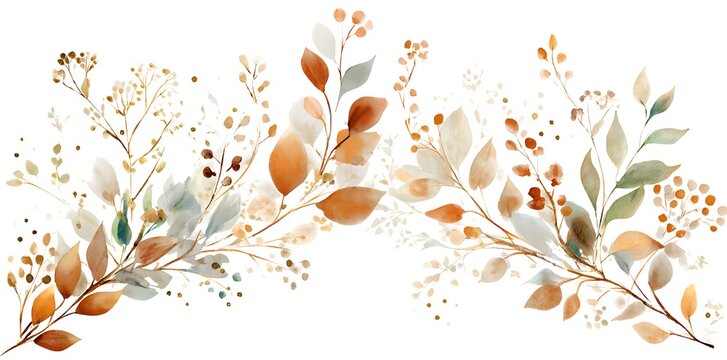 Watercolor seamless border - autumn fall illustration with dull dried yellow flowers, leaves, branches. Wedding invitation, greetings, wallpapers, fashion backgrounds, textures wrappers. White silver.