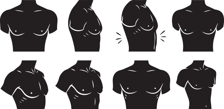 A graphic illustration of various female chest and breast shapes in black silhouette on a white background