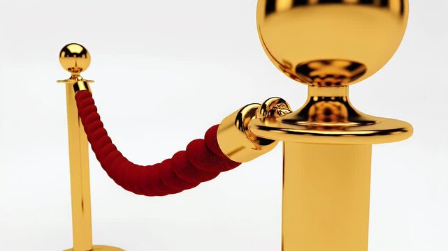 A luxurious gold velvet rope barrier stands prominently against a clean white background, suggesting exclusivity and VIP access.