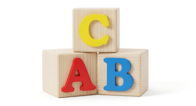 Wooden blocks stacked together showcasing the letters a b and c in bright colors
