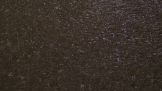Raindrops falling into a puddle