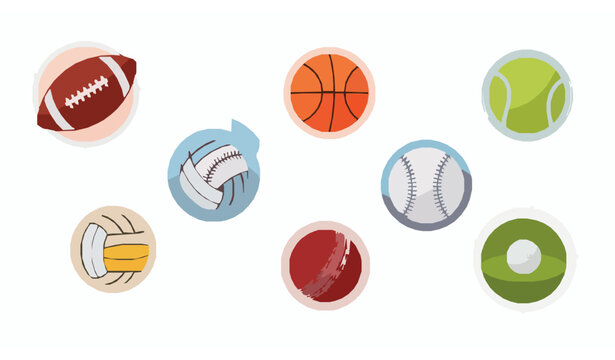 Circular Badge Style Multisport Ball Icons Collection Minimal Flat Vector Design on White Background EPS10