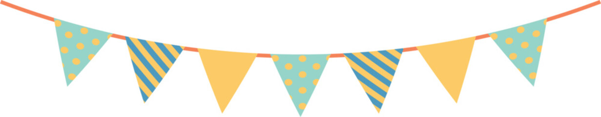 Colorful party bunting flags with polka dots and stripes isolated on transparent background © Barca