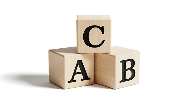 Wooden blocks spelling the letters cab isolated on a white background