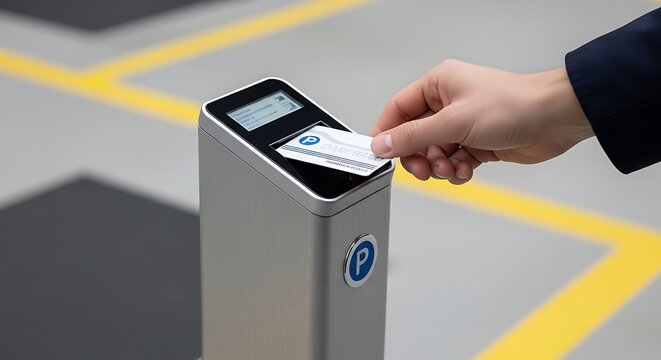 Hand inserting card into parking lot payment machine