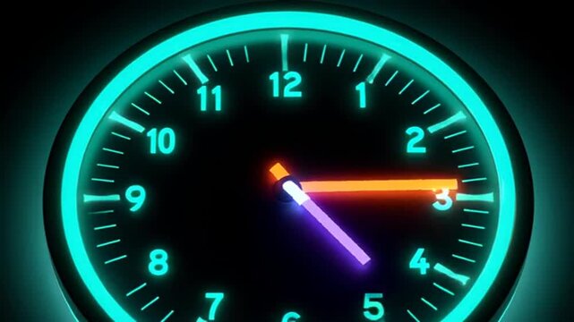 Glowing_neon_analog_Clock_with_moving_arrows__animation_on_black_background._4k_video