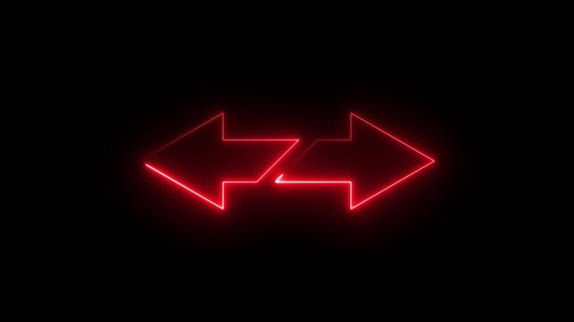 Neon, Glowing Double side arrow icon animation on black background. Colorful distance concept double side motion graphics. left and right side 4k video footage.