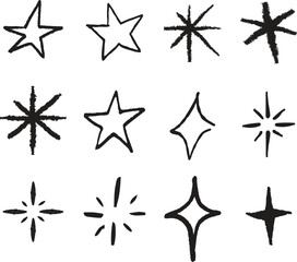 Fototapeta premium Star icon set sketch hand drawn line brush icon set collection group minimalist doodle symbol outline graphic element isolated vector design decorative celestial shape simple artistic mark.