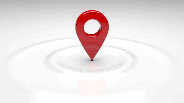 Red map pin location marker icon on a white circular surface with ripple effect