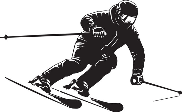 A Skier In Action On The Slopes isolated on transparent background, Vector, illustration