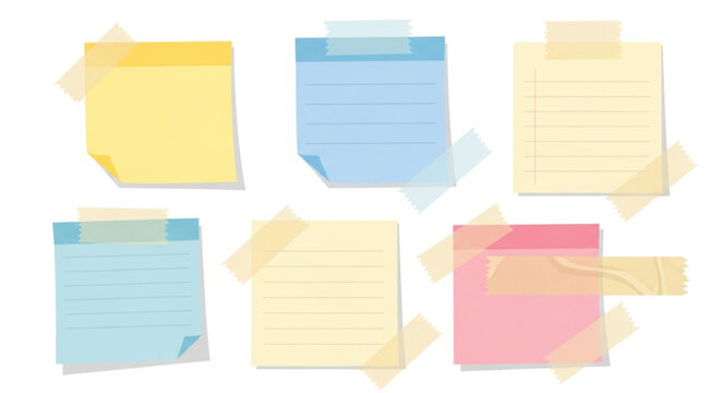 Collection of colorful sticky notes with tape.