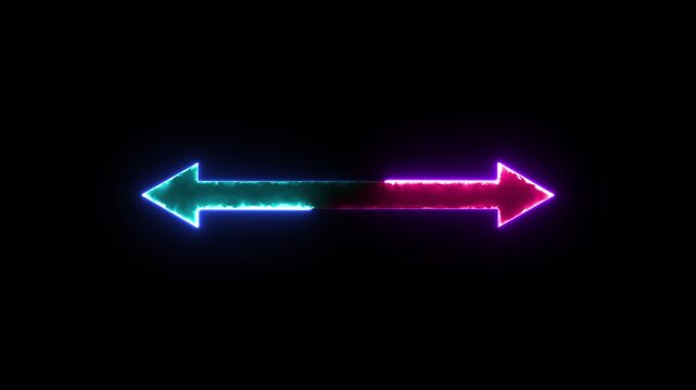 Neon, Glowing Double side arrow icon animation on black background. Colorful distance concept double side motion graphics. left and right side 4k video footage.