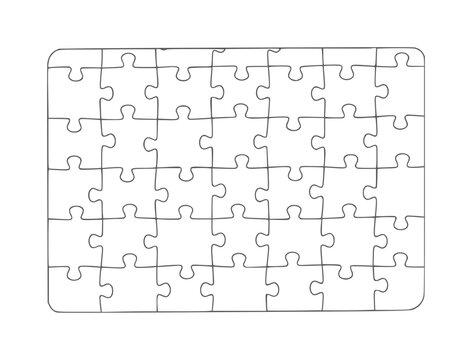 Blank jigsaw puzzle pieces arranged in a grid white