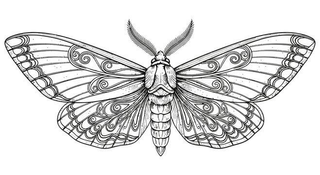 Beautiful detailed illustration of a moth with intricate wing patterns and designs