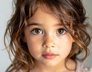 Naklejka premium A young girl with curly brown hair and striking eyes