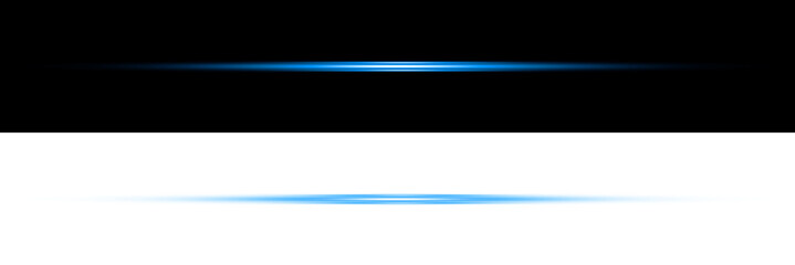 Blue neon glow line horizontal light beam set on black and transparent background for futuristic technology design elements high resolution graphics. © Design_Tree1