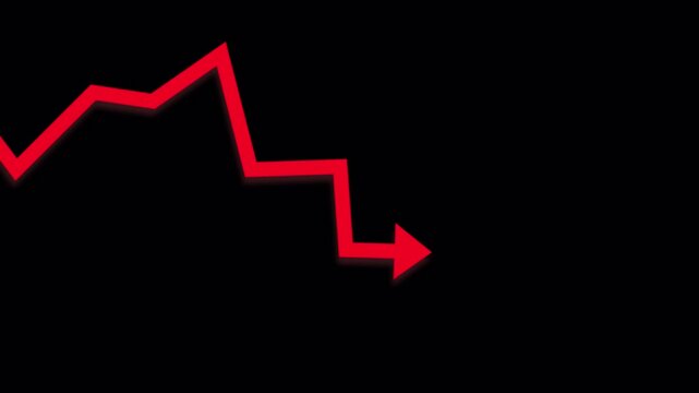 Falling Chart Red Zigzag Arrow Animation Downward Line Graph Financial Market Crash Business Loss Economic Recession Transparent Background 4K Video