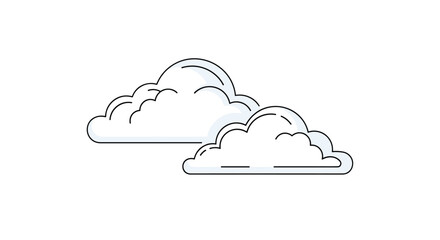Fototapeta premium Minimalist illustration of two fluffy white clouds with a soft blue outline floating on a plain white background.