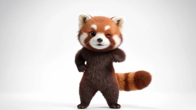 Cute 3D Animated Red Panda Dancing and Smiling Isolated on White Background