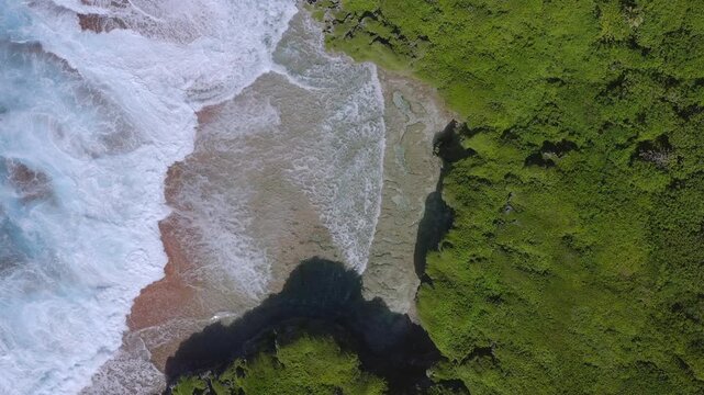 Aerial Drone View of Waves Breaking on Tropical Coast in Niue