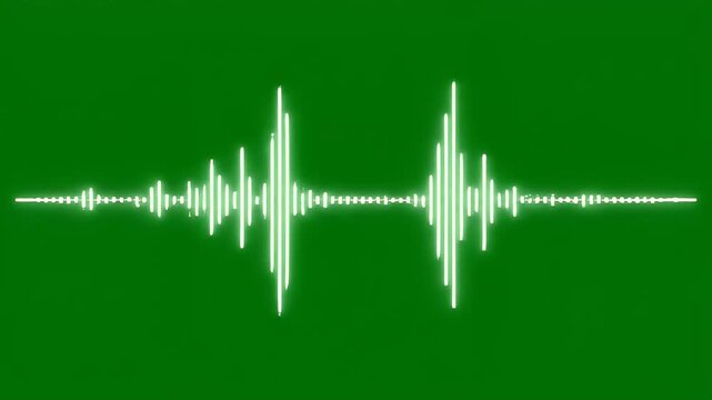 A glowing white waveform graphic is displayed against a vibrant green background, representing audio signals or data visualization.