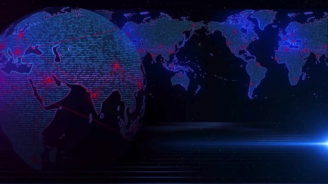 Dark World Map Background with Global Network and Digital Communication Concept