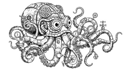 Steampunk octopus with mechanical details and large eyes © Muhammad