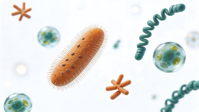 Microscopic view of bacteria and cells