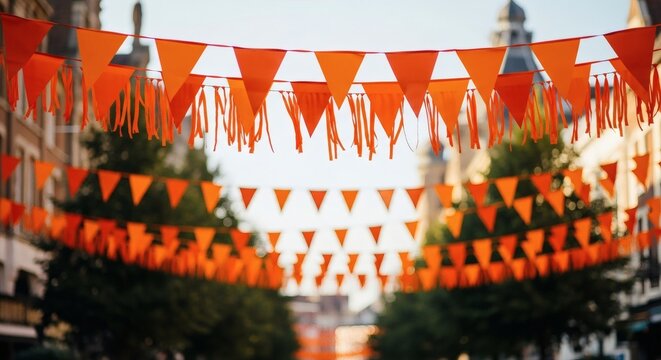Orange Bunting Decoration for King&rsquo;s Day Street Party.